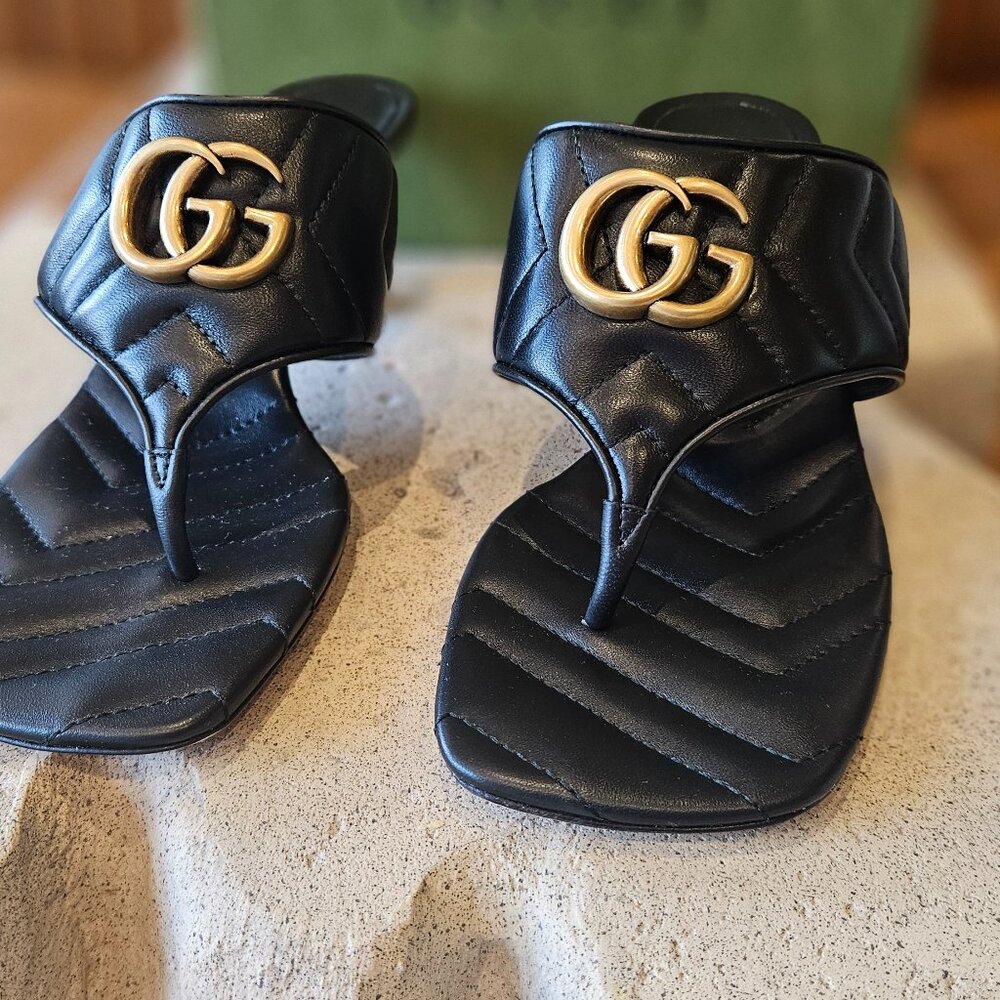 Gucci Double G Mule 776995 BK060 - 1000 Black Leather Size 38+ New Womens Shoes - Picture 2 of 15